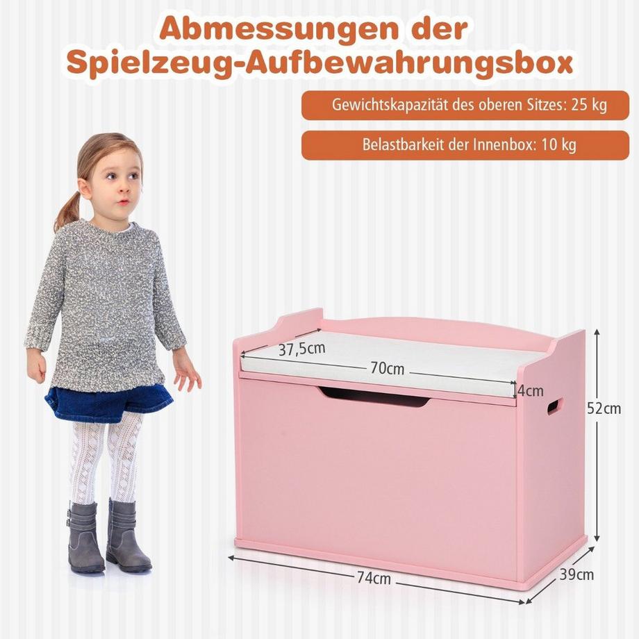 Northix Spielzeugkiste mit Deckel 2 in 1 Spielzeugtruhe mit Kissen Spielzeugschrank aus Holz mit Tragegriffen  