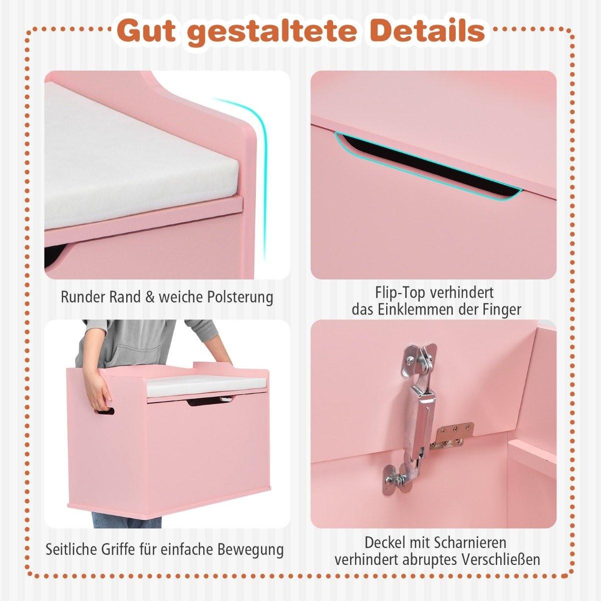 Northix Spielzeugkiste mit Deckel 2 in 1 Spielzeugtruhe mit Kissen Spielzeugschrank aus Holz mit Tragegriffen  