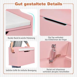 Northix Spielzeugkiste mit Deckel 2 in 1 Spielzeugtruhe mit Kissen Spielzeugschrank aus Holz mit Tragegriffen  