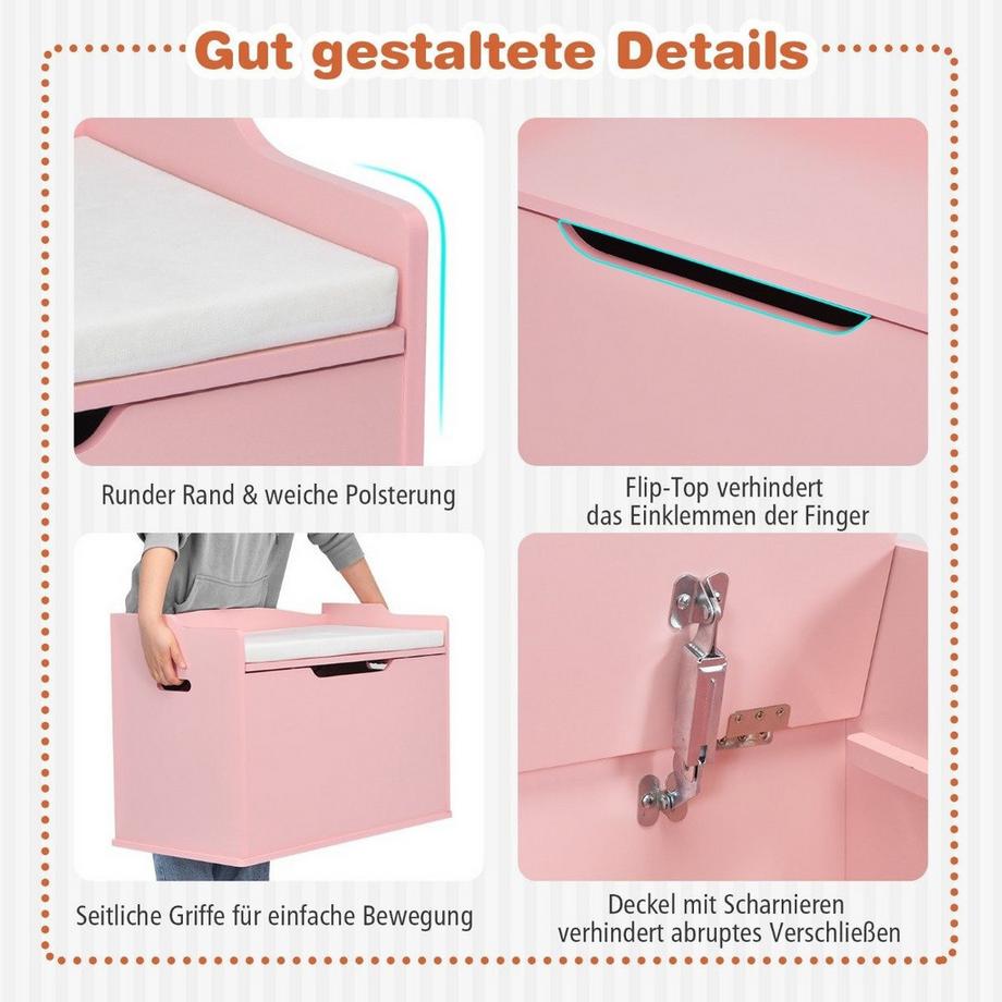 Northix Spielzeugkiste mit Deckel 2 in 1 Spielzeugtruhe mit Kissen Spielzeugschrank aus Holz mit Tragegriffen  