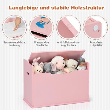 Spielzeugkiste mit Deckel 2 in 1 Spielzeugtruhe mit Kissen Spielzeugschrank aus Holz mit Tragegriffen