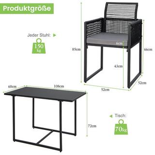 B2X Set da pranzo per esterni da 3 pezzi con schienale pieghevole e cuscino del sedile Set di mobili da giardino  