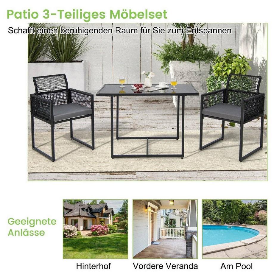 B2X 3-Teiliges Outdoor-Dining-Set mit Klappbarer Rückenlehne & Sitzkissen Terrassenmöbel-Set  