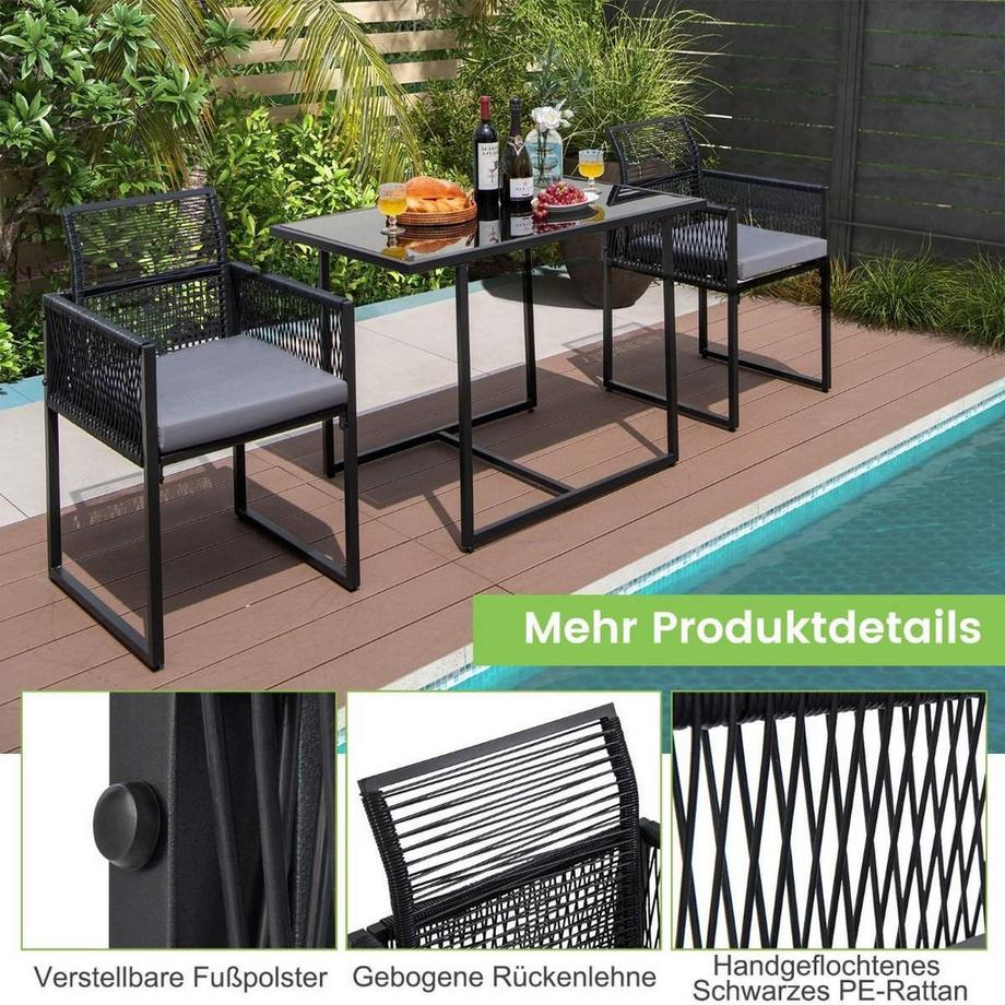 B2X 3-Teiliges Outdoor-Dining-Set mit Klappbarer Rückenlehne & Sitzkissen Terrassenmöbel-Set  
