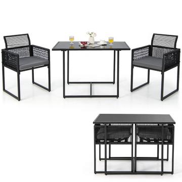 3-Teiliges Outdoor-Dining-Set mit Klappbarer Rückenlehne & Sitzkissen Terrassenmöbel-Set