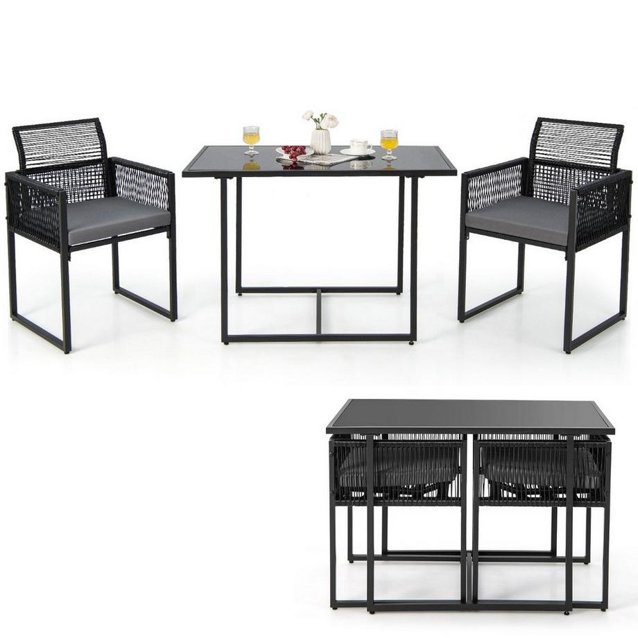 3-Teiliges Outdoor-Dining-Set mit Klappbarer Rückenlehne & Sitzkissen Terrassenmöbel-Set