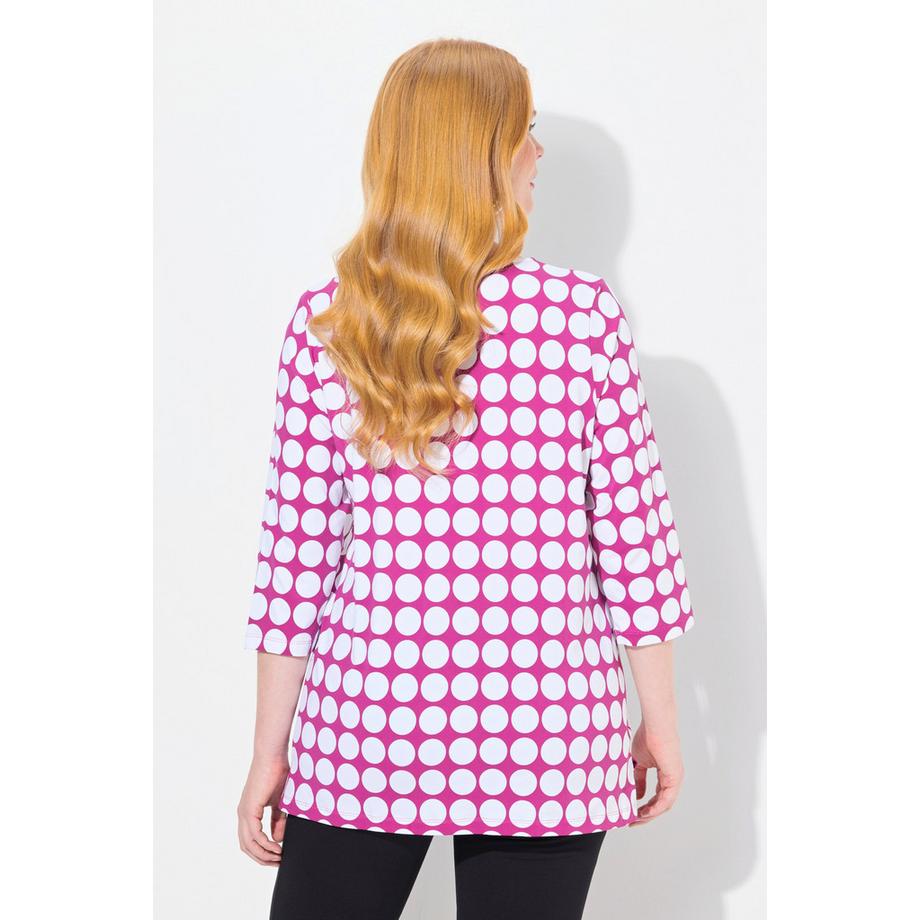 Ulla Popken T-shirt Dots Coupe Evasée Col Rond Manches 3/4 Coton Pima  