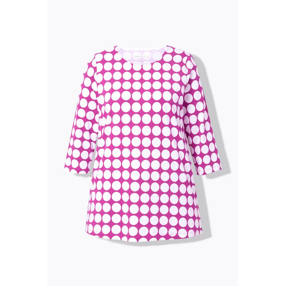 Ulla Popken T-shirt Dots Coupe Evasée Col Rond Manches 3/4 Coton Pima  