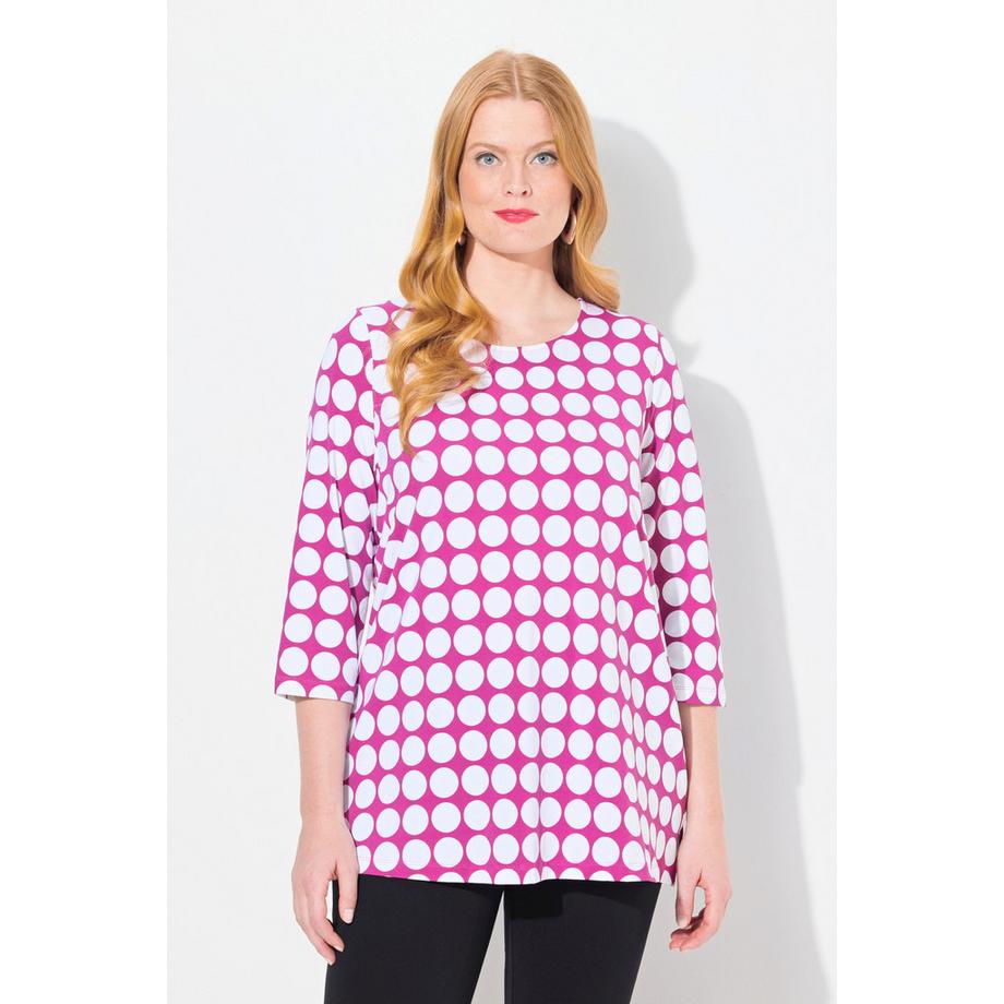 Ulla Popken T-shirt Dots Coupe Evasée Col Rond Manches 3/4 Coton Pima  