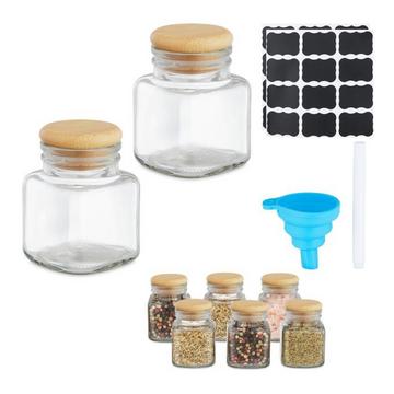 set di 8 barattoli per spezie con coperchi in bambù