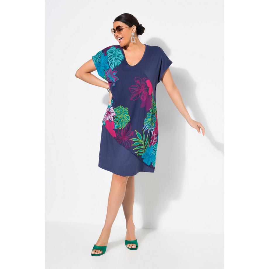 Ulla Popken Abito Jersey Mantella Chiffon Scollo V Mezze Maniche  