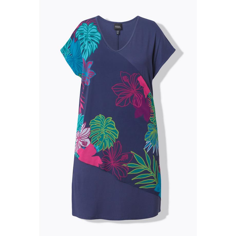 Ulla Popken Abito Jersey Mantella Chiffon Scollo V Mezze Maniche  