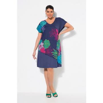 Jerseykleid, Chiffon-Überwurf, V-Ausschnitt, Halbarm