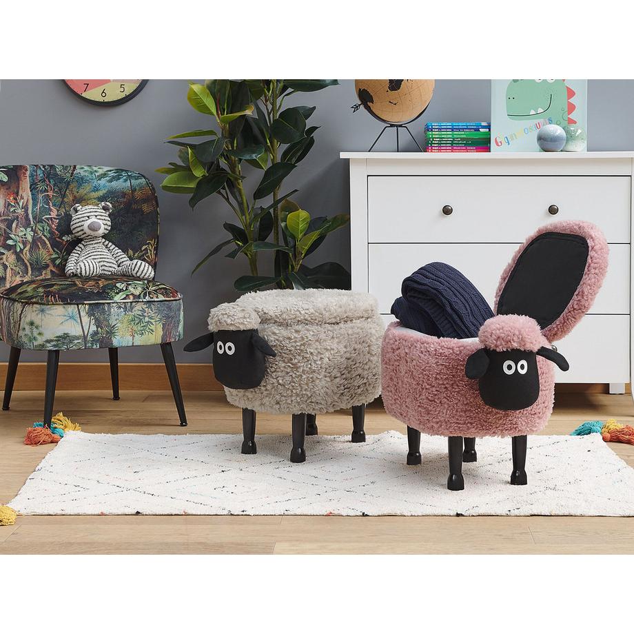 Beliani Tabouret de rangement animal en Tissu Moderne SHEEP  