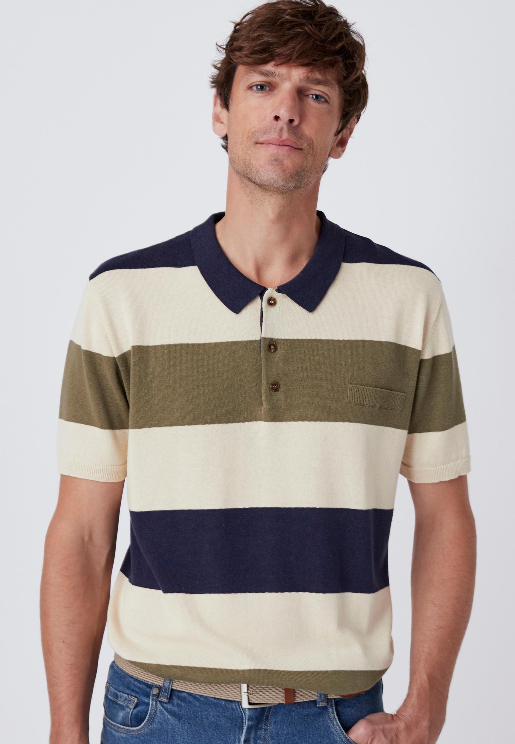 Image of Polohemd Aus Leinen-baumwoll-mix. Herren Braun S