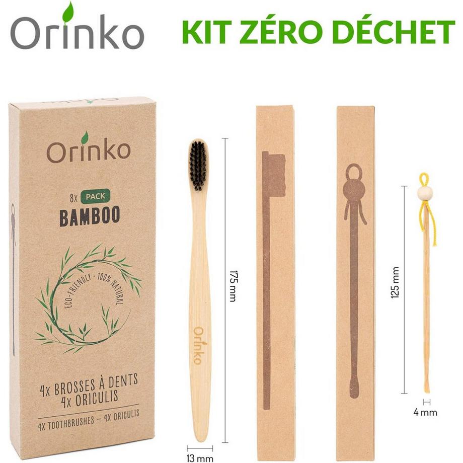 Orinko  Zero Waste Set 4 japanische Ohrenreiniger 4 Bambus Zahnbürsten 