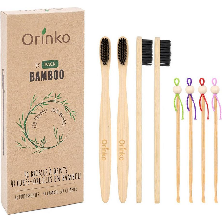 Orinko  Zero Waste Set 4 japanische Ohrenreiniger 4 Bambus Zahnbürsten 