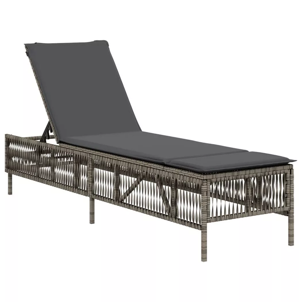 vidaXL Sonnenliege mit Auflage Grau Poly Rattan