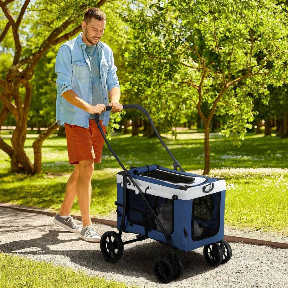 Northio  2 In 1 Hundebuggy Haustierwagen Hundetrolley Mit Abnehmbarem Korb, 2 Sicherheitsleinen Klappbar Für Kleine Und Miniaturhunde, Oxford, Blau 