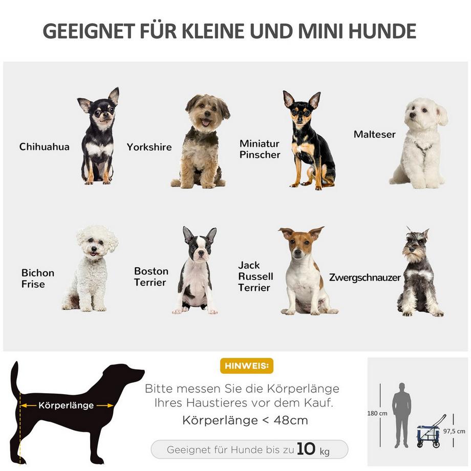 Northio  2 In 1 Hundebuggy Haustierwagen Hundetrolley Mit Abnehmbarem Korb, 2 Sicherheitsleinen Klappbar Für Kleine Und Miniaturhunde, Oxford, Blau 