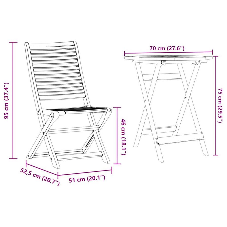 VidaXL Set Bistro Pieghevole Legno massello di acacia  