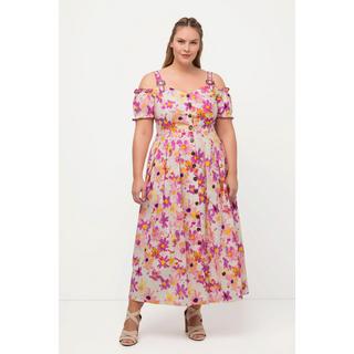 Ulla Popken  Robe en lin mélangé. Tenue traditionnelle bavaroise. Manches courtes et décolleté en forme de cœur. Imprimé floral. 