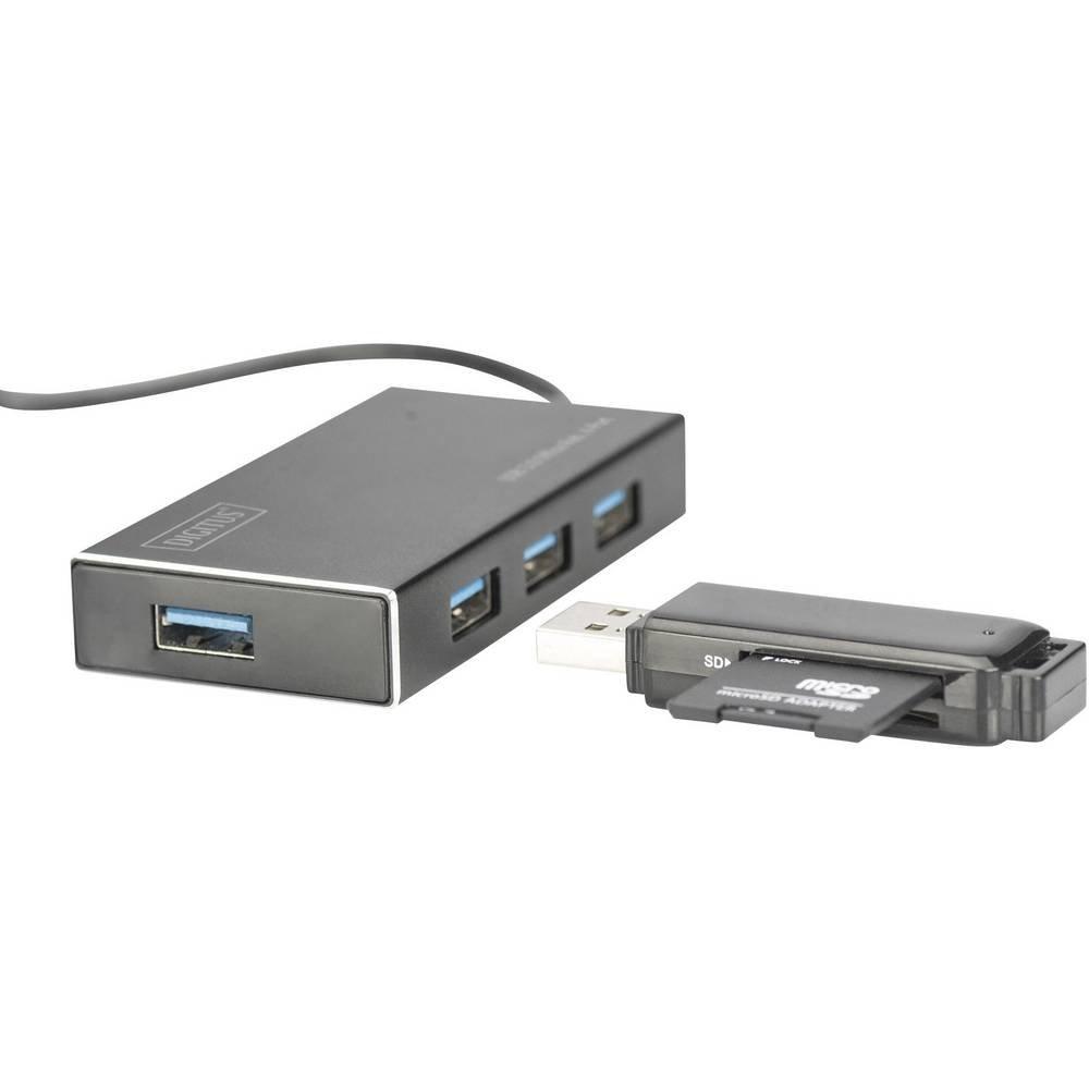 Digitus  USB 3 Hub, 4-port, bis zu 5 Gbit/s, Aluminium, inkl. 2A Netzteil 