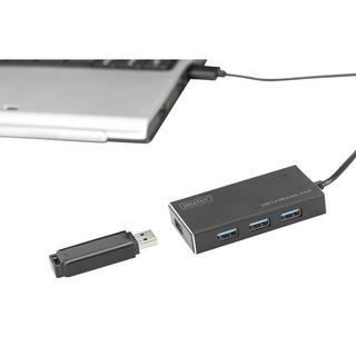 Digitus  USB 3 Hub, 4-port, bis zu 5 Gbit/s, Aluminium, inkl. 2A Netzteil 