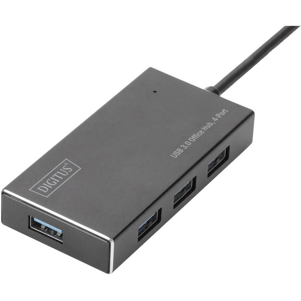 Digitus  USB 3 Hub, 4-port, bis zu 5 Gbit/s, Aluminium, inkl. 2A Netzteil 