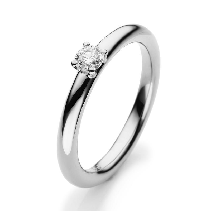 Image of Solitär-ring 585/14k Weissgold Diamant 0.21ct. Damen Silber ONE SIZE