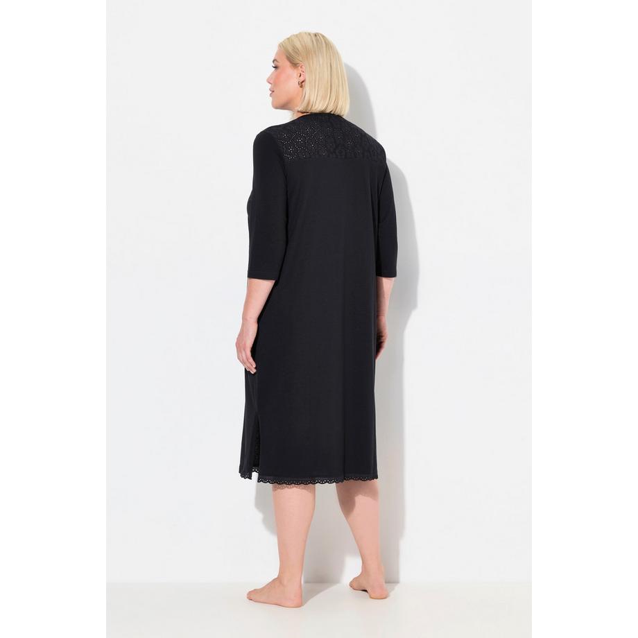 Ulla Popken Chemise de nuit Broderie Anglaise Pli Décoratif Col Rond Manches 3/4  