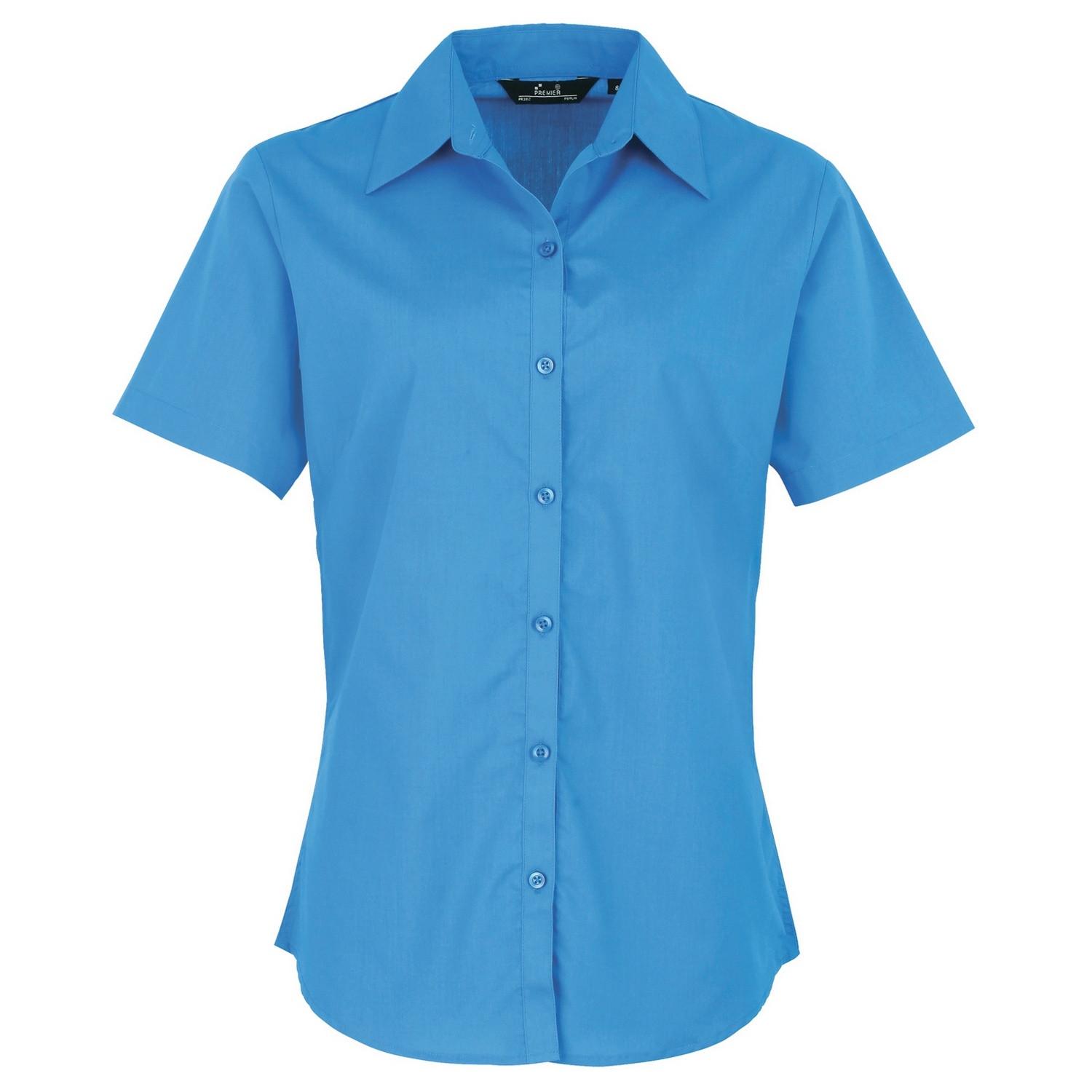 Image of Kurzarm Popeline Bluse Arbeitshemd Damen Saphirblau 50
