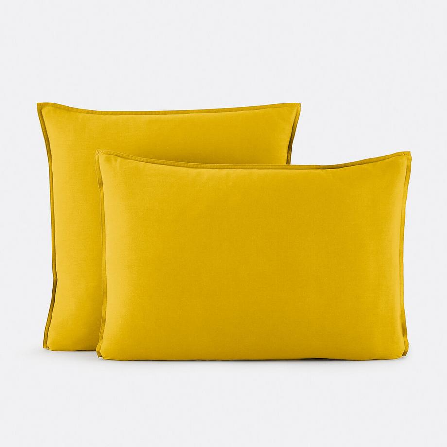 Taie d'oreiller unie en coton lavé