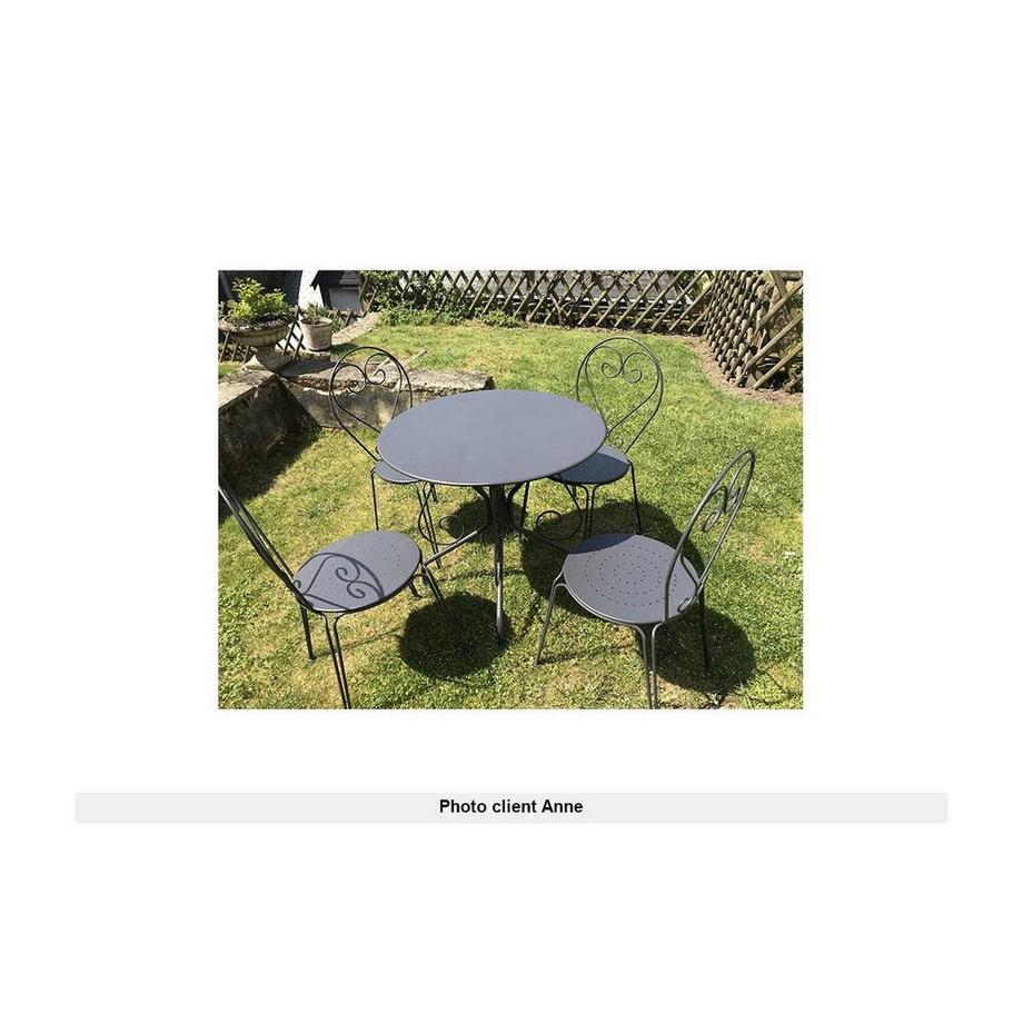 Vente-unique Garten-Essgruppe: Tisch + 4 stapelbare Sessel - Metall in Eisenoptik - Anthrazit - GUERMANTES von MYLIA  