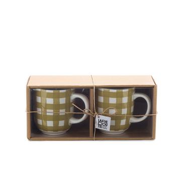 Coffret de 2 mugs en porcelaine motif vichy