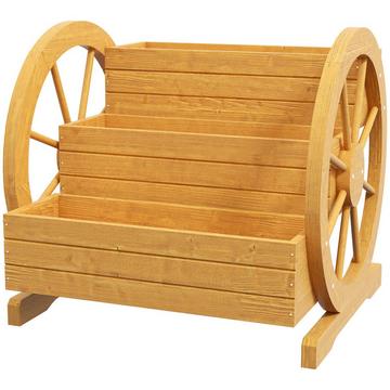 Fioriera con ruota del carro 61 x 62 x 57 cm Resistente agli agenti atmosferici Idrorepellente Fori di drenaggio a 3 livelli Legno di abete Teak