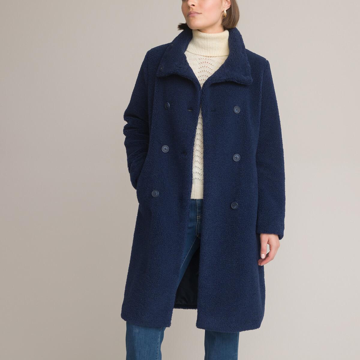 Image of Bouclé-mantel Mit Knopfverschluss Unisex Blau 46
