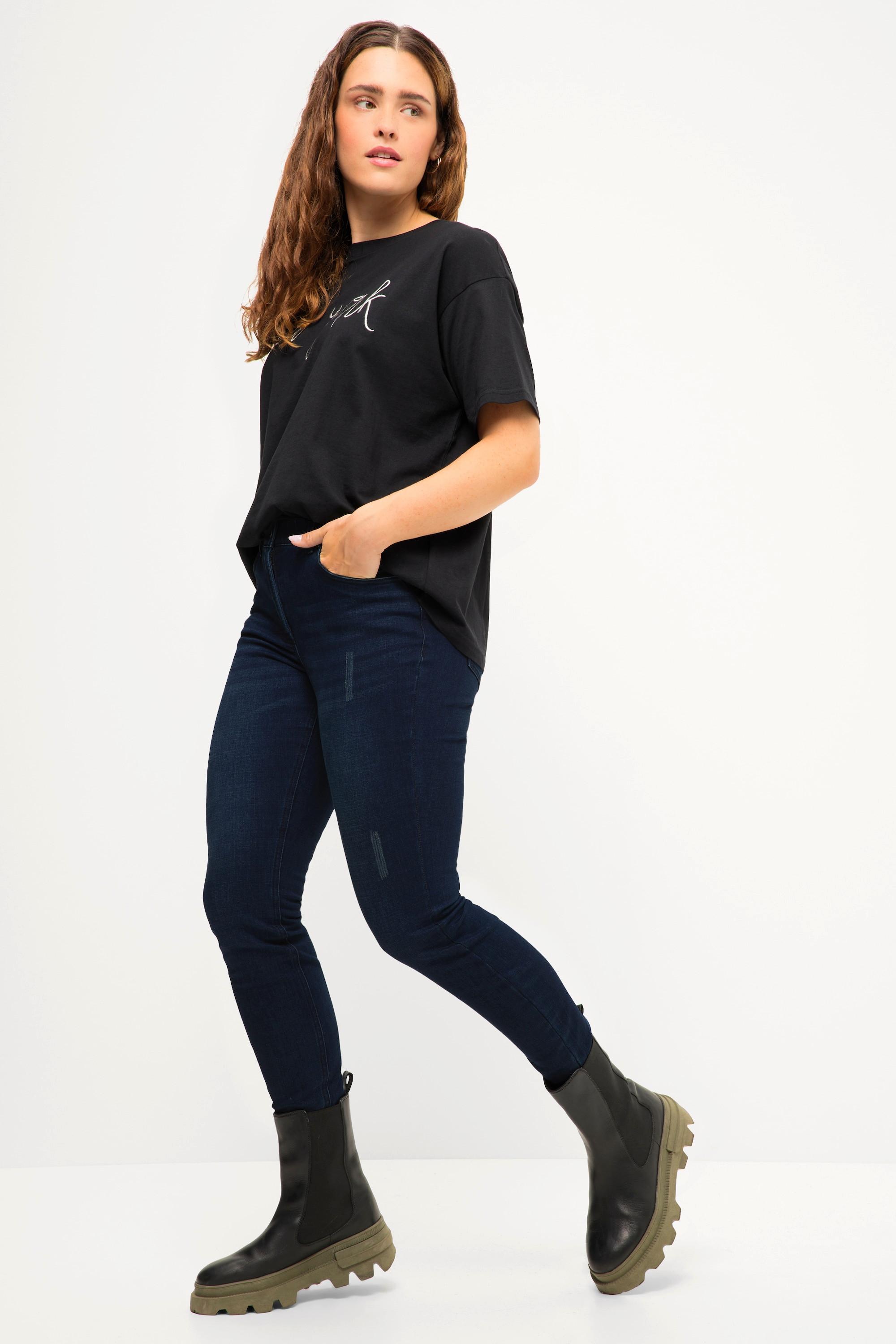 Studio Untold  Jean Skinny à taille élastique et braguette zippée, 5 poches, bords francs 