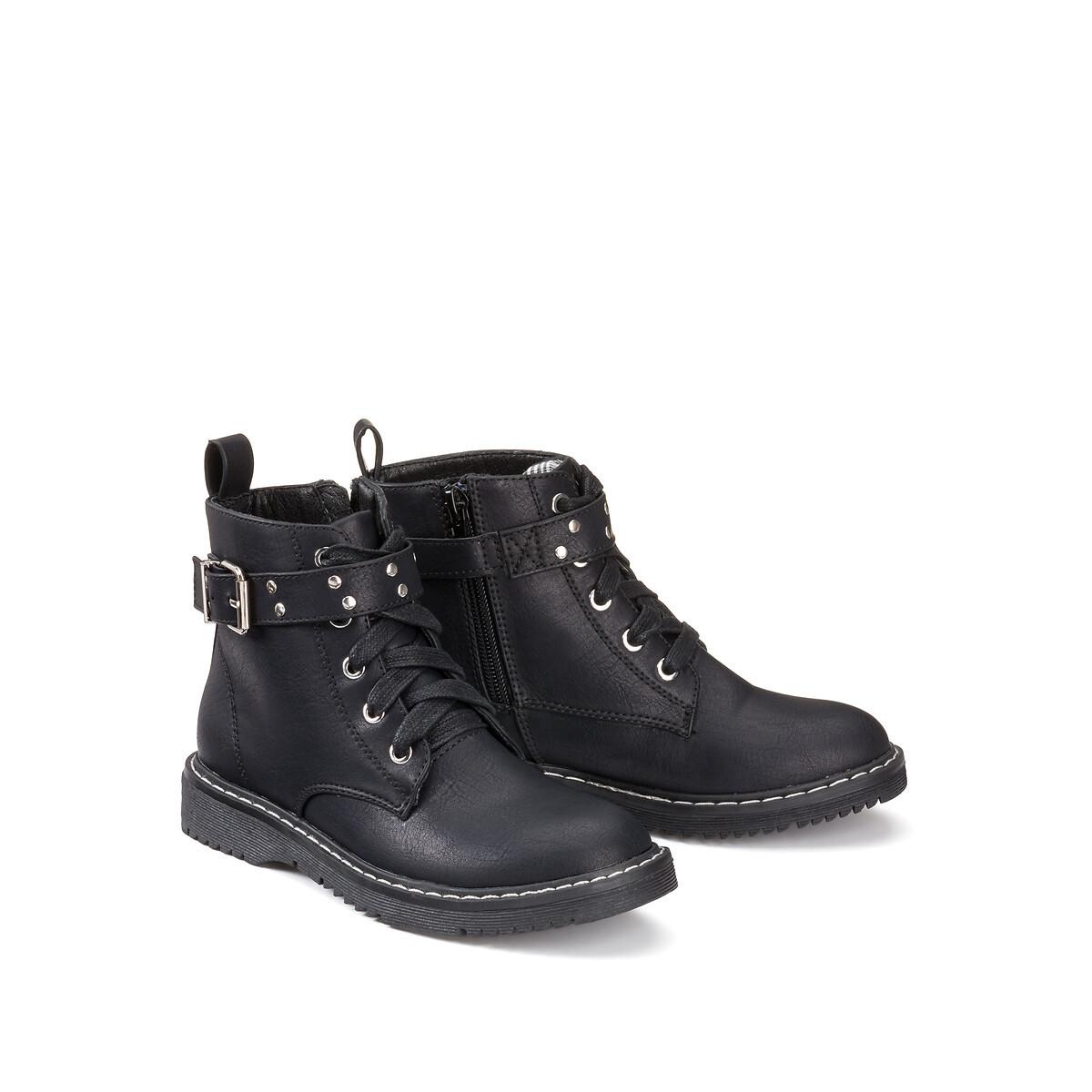 Image of Boots Mit Reissverschluss Und Schnürung Damen Schwarz 35