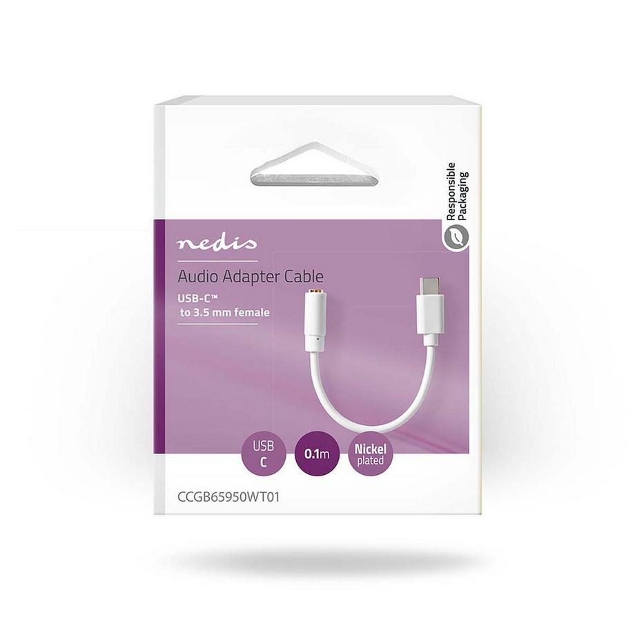 Nedis  USB-C™ Adapter | USB 2.0 | USB-C™ Stecker | 3,5 mm Buchse | 0,10 m | Rund | Vernickelt | PVC | Weiß | Box 