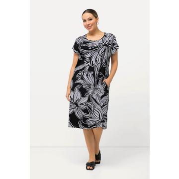 Jersey-Minikleid, Blüten, Oversized, Rundhals, Halbarm