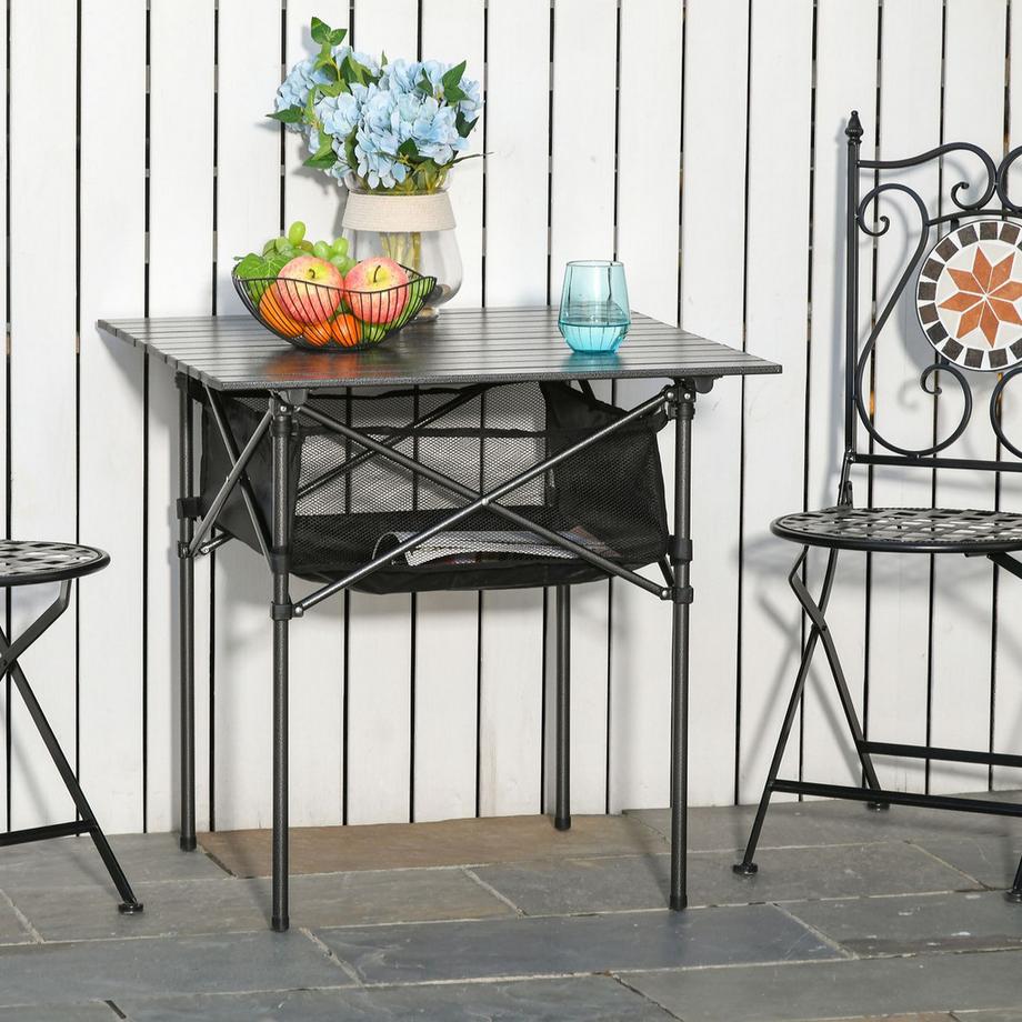 Northio Campingtisch Faltbarer Klapptisch Aus Aluminium, Leicht, Tragbar Mit Netztasche, Schwarz, 70X70X69Cm  