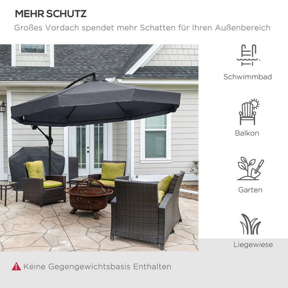 Northio Ampelschirm 295X295Cm Sonnenschirm Handkurbel Moskitonetz 360° Drehbar Gartenschirm 8 Personen Marktschirm Balkon Stahl Polyester  