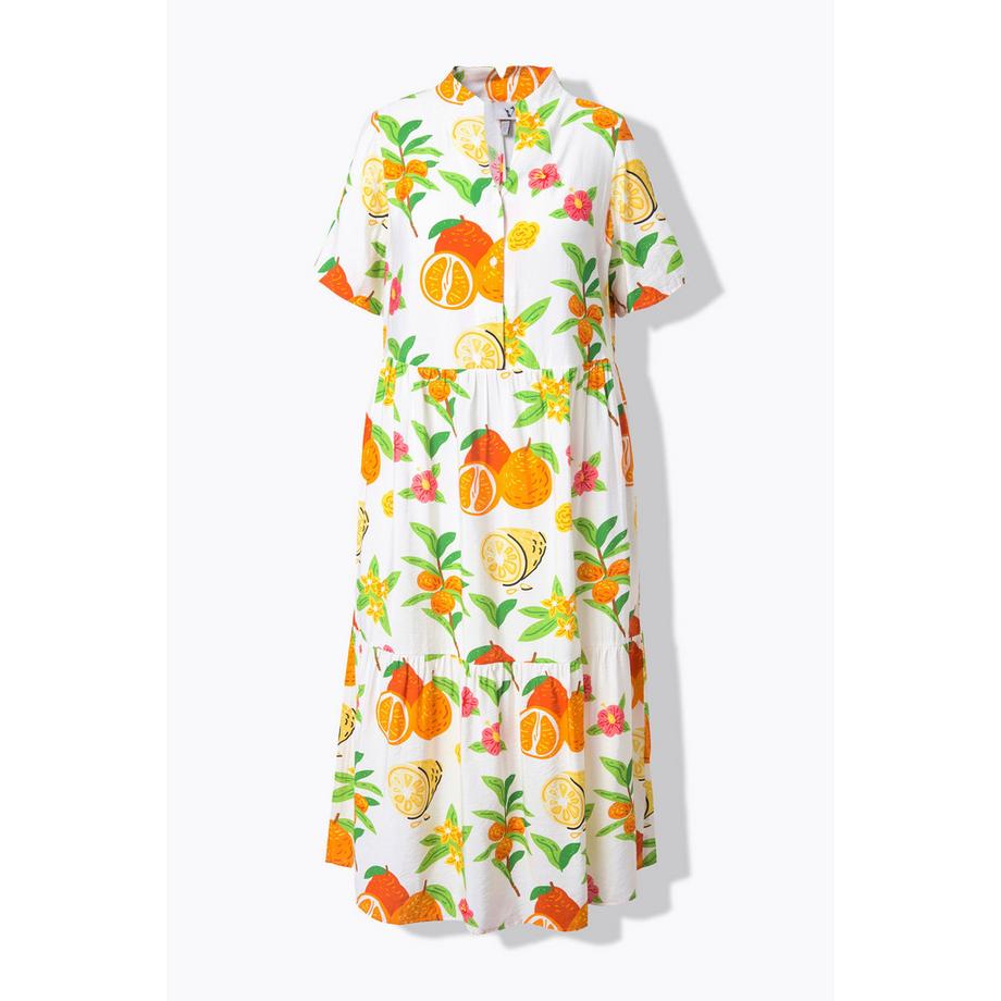 Ulla Popken Maxi Abito Orlo Volantato Linea A Collo a Calice Mezza Manica  