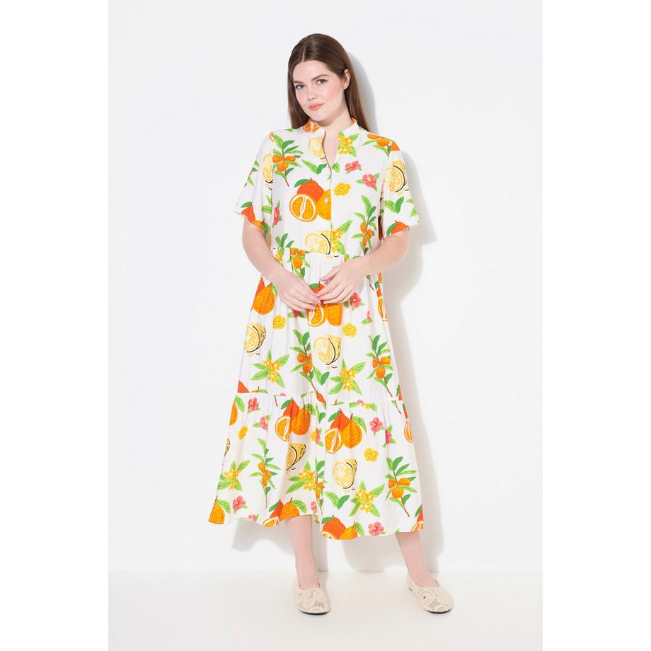 Ulla Popken Maxi Abito Orlo Volantato Linea A Collo a Calice Mezza Manica  