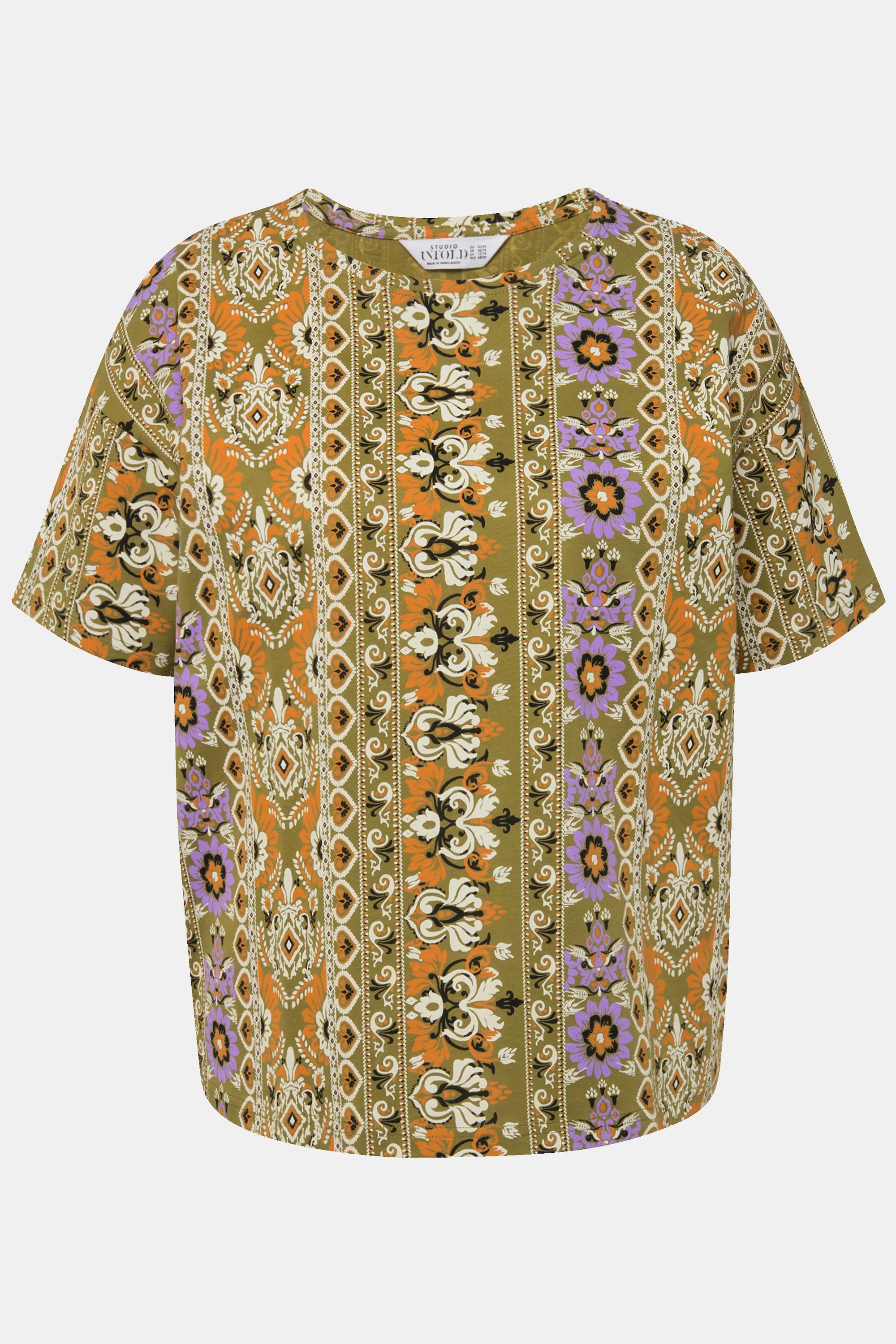 Studio Untold  T-shirt dal taglio oversize con Paisley, scollo a girocollo e mezze maniche 