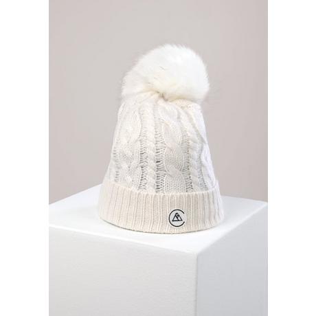 CASH-MERE.CH Kaschmir Mütze mit Zopfmuster und Bommel  