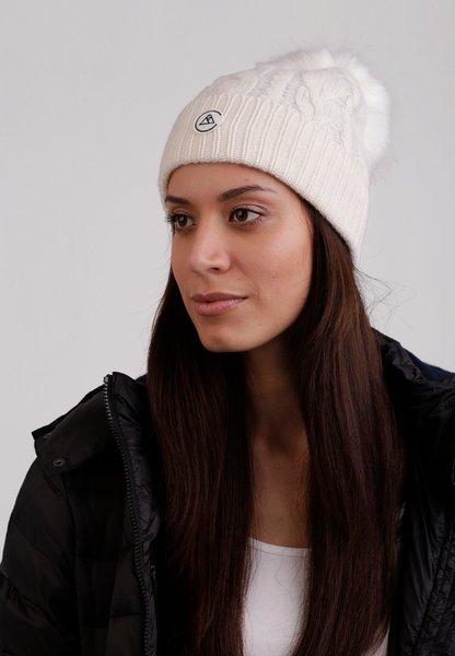 CASH-MERE.CH Kaschmir Mütze mit Zopfmuster und Bommel  