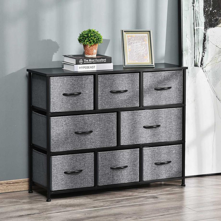 Northio Commode avec 8 tiroirs en tissu, meuble de rangement, commode avec poignées, structure en métal, meuble design moderne pour chambre à coucher, salon, gris foncé Aosom  
