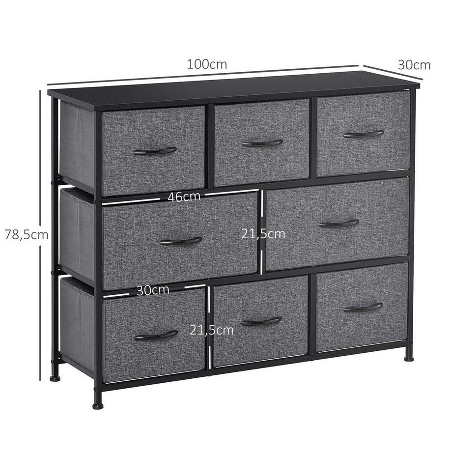 Northio Commode avec 8 tiroirs en tissu, meuble de rangement, commode avec poignées, structure en métal, meuble design moderne pour chambre à coucher, salon, gris foncé Aosom  
